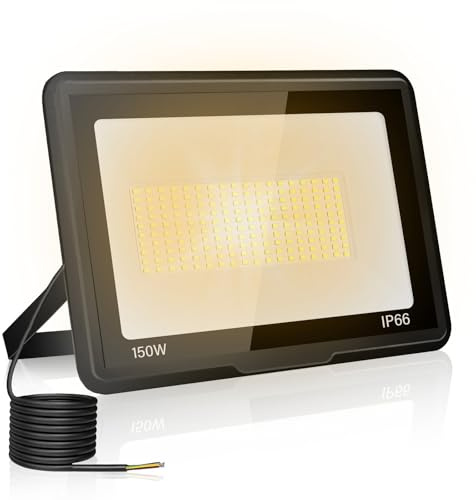 150W LED Strahler Außen, Superhell 15000LM 3000K Warmweiß Flutlicht | Außenfluter 120° Breitem, IP66 Aluminiumgehäuse,50000h Lebensdauer, LED Fluter für Außenbereiche Innenhof Garten Garage