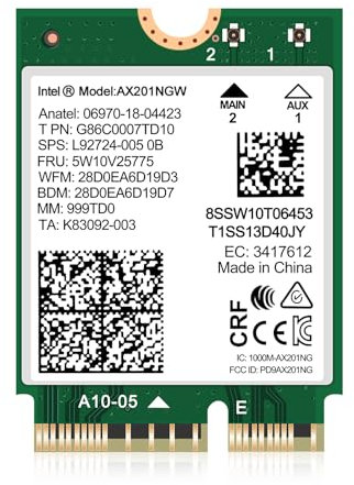 Carte WiFi 6 sans fil Intel AX201 NGW. Prend uniquement en charge le protocole CNVio2 et Intel 10/11/12/13e génération CPU, Bluetooth 5.2, 2400 Mbps, adaptateur réseau pour ordinateur portable Support