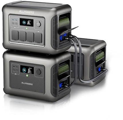 ALLPOWERS Tragbares Powerstation R1500 mit 2x B1000 Zusatzakku, Kapazitätserweiterung von 1152Wh auf 3456Wh, 43 dB USV LiFePO4 Solargenerator für Camping, Party, Wohnmobil, Heimgebrauch