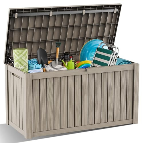 DRATO 180 Gallon Outdoor Storage Box, Large Waterproof Deck Box, Lockable Resin Storage Container with Reinforced Support for Patio Cushions, Garden Tools, UV-Resistant Outdoor Chest（Gray，180 Gallon）