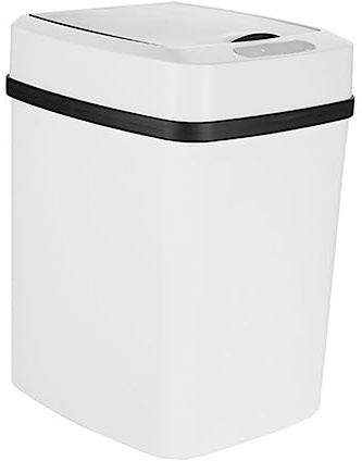 KOMBIUDA Poubelle à Capteur Intelligente Automatique 12l en Plastique Blanc Ivoire, Ouverture Induction sans Contact, Silencieuse Énergie, Cuisine Salon Salle de Bain avec Couvercle