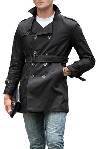 amropi Cappotto Primaverile da Uomo Trench Parka Doppiopetto con Bottoni Antivento Giacca
