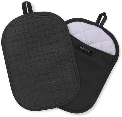 2PCS Silicone Pot Holders, Oven Mitts Heat Resistant Hot Pads with Pockets, Non Slip Pot Holder for Kitchen Baking and Cooking| 9.8 x 7 Inches | Towel Cloth Interior Lining (Black)