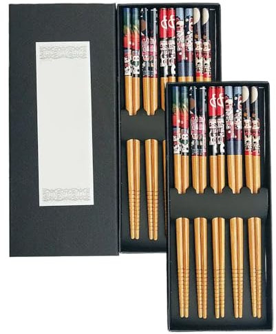 Reusable Bamboo Chopsticks, 10 Pairs Premium Food-Grade Wooden Chop Sticks with Fortune Cat Design, Eco-Friendly Reusable Gift Set for Sushi, Ramen, Asian Cuisine, Lucky Cat Chopsticks