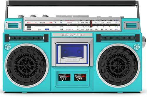 Radio vintage, lecteur CD rétro Boombox avec radio AM/FM, prise casque 3,5 mm, prise en charge de l'entrée SD/USB, haut-parleur intégré, style classique des années 80, enregistreur à cassette pou