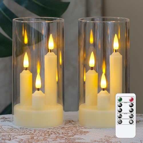 Zevanor 3 in 1 Flammenlose kurze LED-Stabkerzen mit Fernbedienung und Timerfunktion, batteriebetriebenes 2er-Pack Elfenbein Acryl 7,5cm x15cm Säule Flackernde