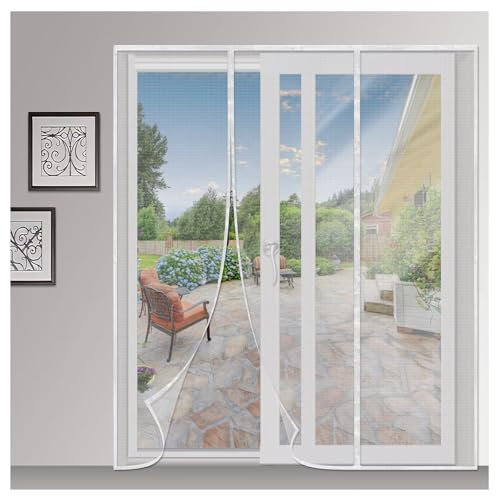 Puertas con Mosquitera Magnética, 250x280cm Blanco Cortinas Antiinsectos con Cinta Mágica e Imanes Cierre Automático