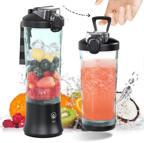 PZCC Blender Portable, 600ml Blender Smoothie 22000 TR/min Puissant Mixeur Smoothie avec 6 Lames pour Shakes et Smoothies, Mixeur Portable Convient pour les Voyages, à Domicile, Camping (Noir)
