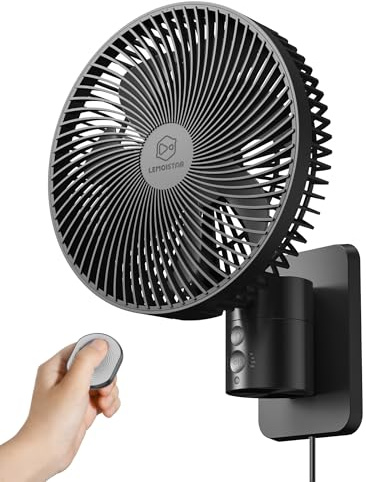 8,5-Zoll leiser wandmontierter Oszillationsventilator mit Fernbedienung & Timer, 4-stufig einstellbar für kleine Badezimmer, Innenkühlung für Schlafzimmer in Wohnmobilen, einstellbare Neigung, 1,8 m