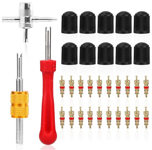 BOXOB Juego de 33 Herramientas para Válvula de Neumático, Extractor-Instalador 4 en 1 & Cabezal Doble & Simple para Coche, Camión, Moto, Bicicleta, ATV