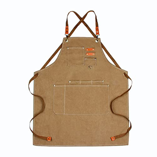 RPXHZLKTM Arbeitsschürze Schürzen for Männer, Werkzeugschürze, strapazierfähige Arbeitsschürzen, Unisex, for Küche, Garten, Töpferei, Handwerkswerkstatt, Garage(Brown)