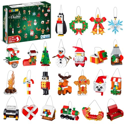 HiWEEGO 24er Pack Weihnachten Ornamente Bausatz – Hängender Weihnachtsbaumkranz Weihnachtsmann Schneemann Lebkuchen Rentier Nussknacker Strumpffüller Deko Spielzeug für 6 7 8+ Kinder Mädchen Junge