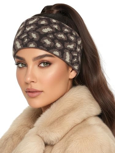 Baesics Stirnband Leo Damen Braun - Winter Ohrenwärmer warm gefüttert | Animal Print Leopardenmuster mit Fleece-Innenfutter, dehnbar, 48-58 cm, Unisex für Damen und Herren. Für Sport und Alltag