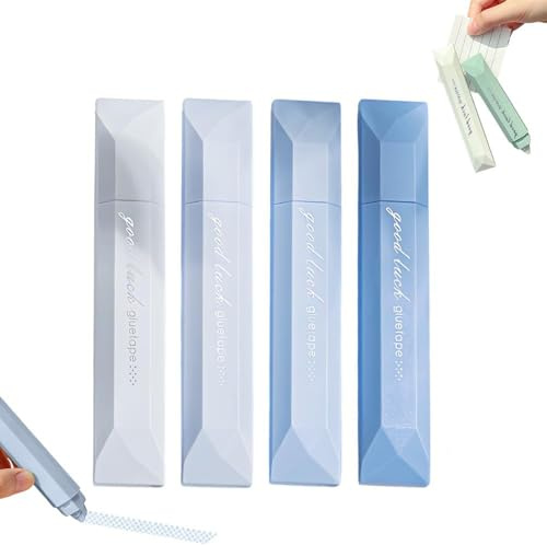 Double Sided Tape Pens, 4Pcs Double Sided Tape Roller | No-Mess Adhesive for Scrapbooking, Card Making, Gift Wrapping, Photo Mounting | Journaling Supplies for School, Home, Office (Blue)
