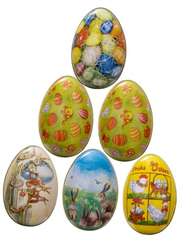 Hoement 6pcs Easter Egg Candy Boxes Metal Storage Case Set for Party Sweets, Portable Cookie Holder and Easter Biscuit Favor Box