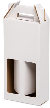 TELECAJAS | 20 Cajas 2 Botellas de Vino Estuches con Asa Cartón Blanco Automontables | Para regalos, envíos, navidad, gourmet | Pack de 20