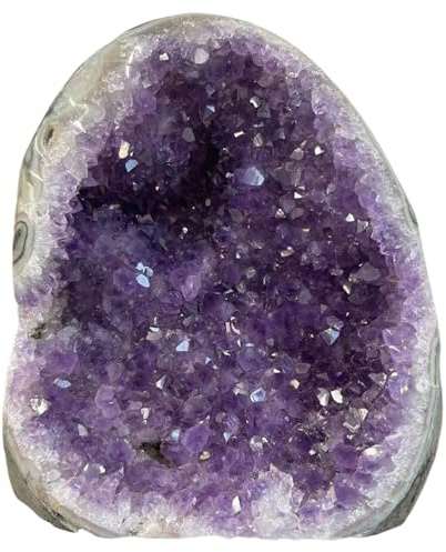 Geoda de amatista, roca de cristal de amatista, geoda natural de 300-400 g, cristales de energía positiva y piedras espirituales para la decoración del hogar de la oficina del coche