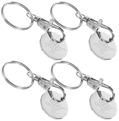 SAFIGLE 4pcs Stainless Steel Shopping Trolley Tokens Keychain Set, Portable 12-sided Cart Token Key Rings for Supermarket Trolley Removal and Grocery Shopping