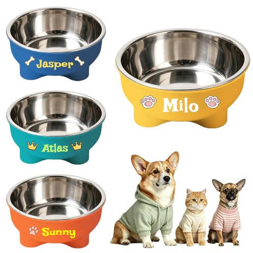 Personalised Pet Bowl, Custom Stainless Steel Dog & Cat Food & Water Bowl | For Small Dogs, Puppies & Cats, Non-Slip Detachable Base, Easy to Clean, 500ml