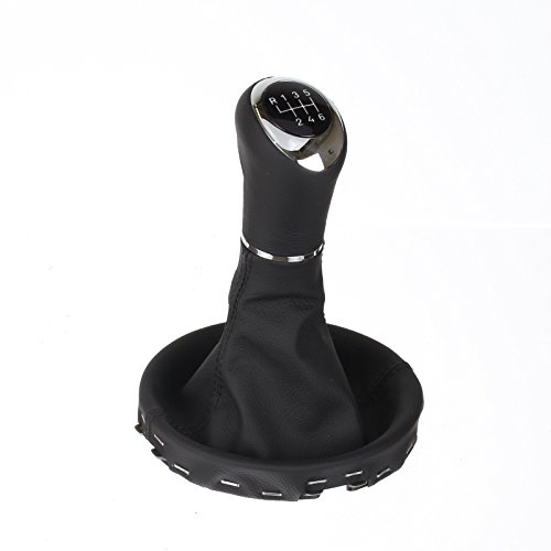 Schaltknauf Schalthebel Schaltsack Leder 6 gang kompatibel mit VW T5 | Bj. 2003–2015 Transporter Caravelle Multivan California Schaltmanschette Manschette rot LED Schaltgetriebe Zubehör