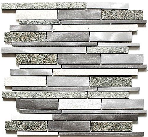 Mosaik Fliese Quarzit Naturstein Aluminium silber grau hellbeige Verbund für WAND BAD WC DUSCHE KÜCHE FLIESENSPIEGEL THEKENVERKLEIDUNG BADEWANNENVERKLEIDUNG Mosaikmatte Mosaikplatte