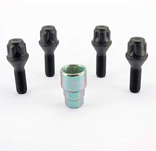 H&R Felgenschloss-Set M12x1.50x30mm Kegelbund Schwarz - 4 Felgenschloss-Schrauben inkl. Adapter
