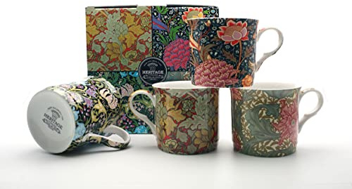 heritage fine Bone China Set of 4 William Morris Mugs