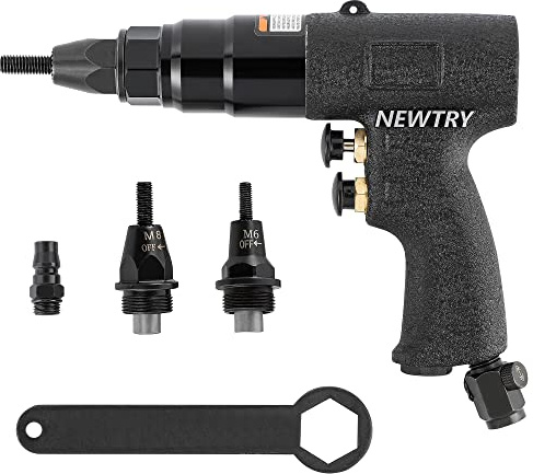 NEWTRY Kit de configuración de tuerca de remache neumático Pistola de remache de tuerca neumática Herramienta de remachado Remachadora 1/4 (Pistola 6068 con M5, M6, M8)