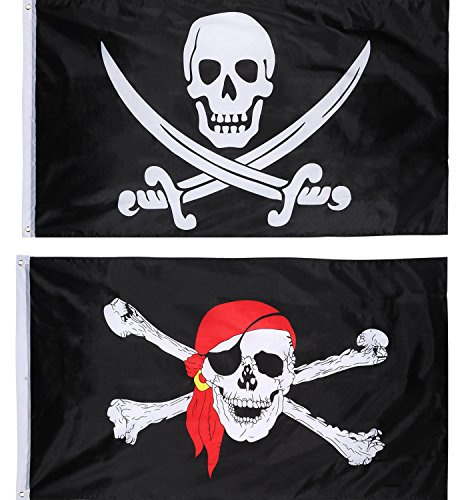 Hestya 2 Stück Jolly Roger Flagge für Piraten Party, Geburtstagsgeschenk, Halloween Dekoration, 3 x 5 Fuß