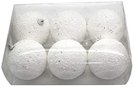 DARO DEKO Weihnachtskugel Schneeball mit Glitzer Ø 8 cm - 6 Stück