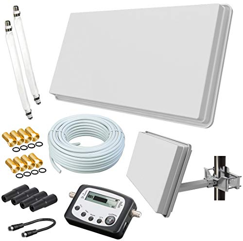 netshop 25 Selfsat H30D2+ Flachantenne Twin mit Fensterhalterung + Sat-Finder + 20m Kabel + Anschluss Set (HD Sat Anlage für 2 Teilnehmer)