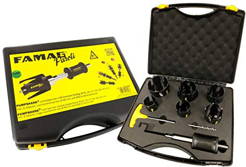 Famag 8 teilig HM Paroli Lochsägensatz,45,50,57,60,68 und 80mm +Pumpshank