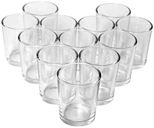 Hosley Set of 12 Glass Votive/Tealight Candle Holders – Clear Decorative Cups for Weddings, Table Centerpieces & Home Décor – Fits Tealight & Votive Candles