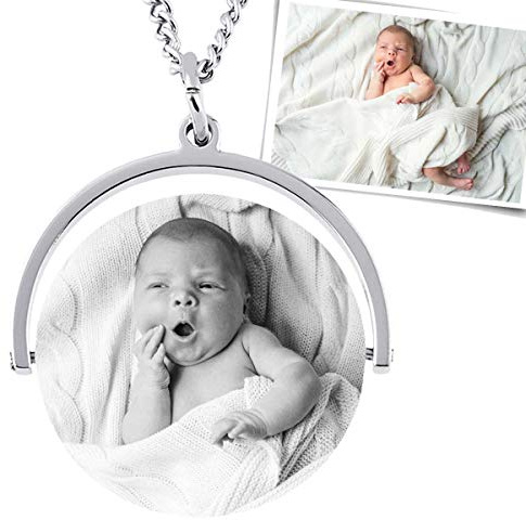 Anhänger mit Foto Gravur Damenanhänger Kette Bild Gravur - inkl. Fotogravur Bildgravur - Edelstahl AH440bi - mit AMAZON KONFIGURATOR direkt online gestalten !