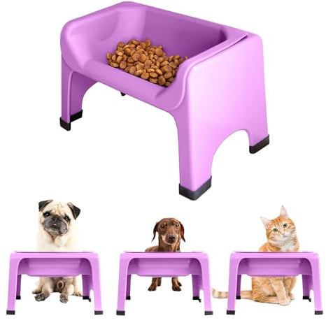 Fluff Trough Elevated Dog Bowl for Food | 5inch Tall Cat & Dog Feeding Station | Vet Approved Non-Toxic Silicone Feeder Bowl Insert | Raised Bowl for Medium and Small Dog/Pet with Flat Face (Purple)