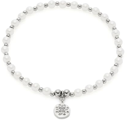 JEWELS BY LEONARDO Armband Ciao Pelena • Arm-Kette aus silberfarbenem Edelstahl • aufgereihte Imitationsperlen und Edelstahl-Kügelchen im Wechsel • 19,5 cm Länge • Geschenk Schmuck Damen • 021176