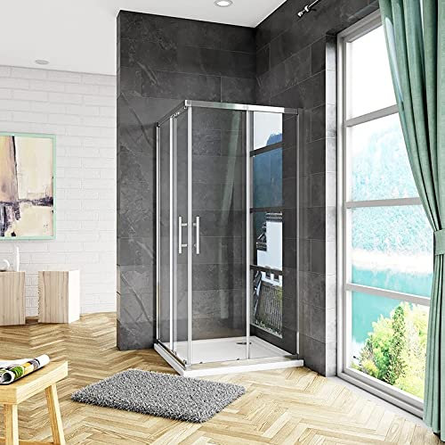Cabine de douche 80x80x185cm en 6mm verre anticalcaire porte de douche coulissante l'accès d'angle sans receveur