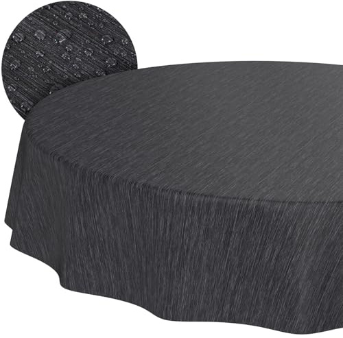 ANRO Wachstuchtischdecke Anthrazit Rund Ø 120 cm Schnittkante | Abwaschbar · Rutschfest · Pflegeleicht · Wasserabweisend · Wetterfest für In- & Outdoor