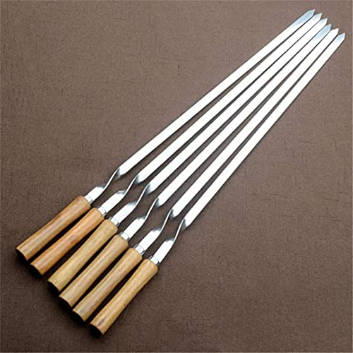 HMTE 6Pcs Barbecue Brochettes Bâton De Rôtissage en Acier Inoxydable Durable 55Cm Manche en Bois BBQ Aiguilles pour Camping Pique-Nique