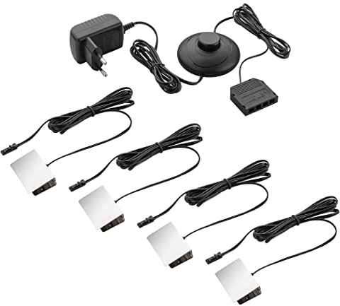 SEBSON® Luci LED Vetrina - Illuminazione a Mensole in Vetro per Vetrinetta, Armadio, Scaffale - Set di 4 Clips LED Bianco Caldo incl. Alimentatore 12V con Interruttore