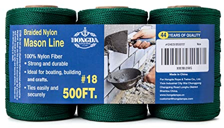 HONGDA Nylon Twine, 500 Feet #18 Braided Nylon Mason line String Perfect for Masonry Jobs and for e Layout of General Construction, Gardening, DIY Project, Hunter Green