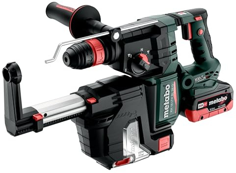 metabo Martello combinato a batteria KH 18 LTX BL 28 Q Set ISA – 18 V, 3 J di energia, 4470 /min – Aspirazione polvere, SDS-Plus, senza spazzole – 2 batterie LiHD da 5,5 Ah, caricatore e metaBOX 185