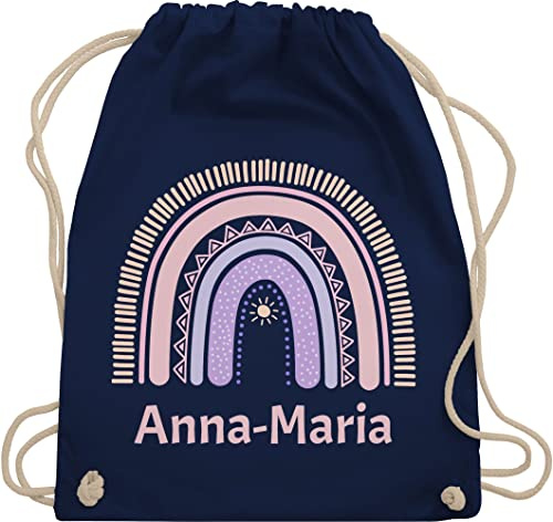Turnbeutel Rucksack - Boho - Regenbogen - Name und Sonne - Unisize - Navy Blau - kindergarten kindergartenbeutel bohemian turnsack wechselbeutel kita individuell stoffbeutel