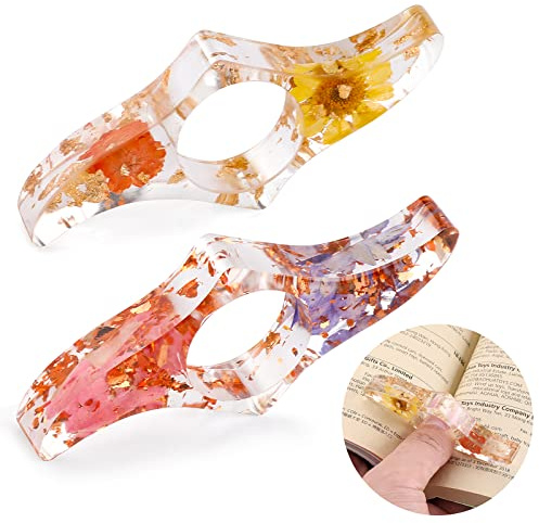 Lot de 2 supports de page de livre, fleur séchée, anneaux de pouce transparents faits à la main, marque-page en résine, accessoires de lecture pour enseignants, étudiants, lecteurs, littéraire