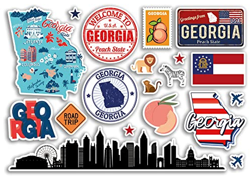 A5 Aufkleberbogen Georgia Sehenswürdigkeiten Vinyl Aufkleber – Amerika Staaten USA Amerikanische Flughafen Briefmarken Skyline Flagge Karte Reise Urlaub Scrapbooking Stadt Gepäck #79161