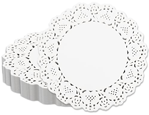 Vin Beauty 150 Piece White Lace Paper Doilies - 5.5 Inch Round, Disposable, Perfect for Buffet, Cake, Fried Food, Party, Christmas, Wedding Tableware Decoration