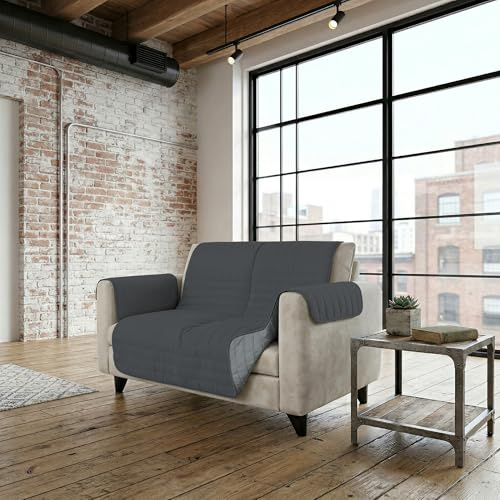 Italian Bed Linen Housse de canapé Bicolore en Microfibre Trendy, Gris Clair/Gris foncé, 2 Places