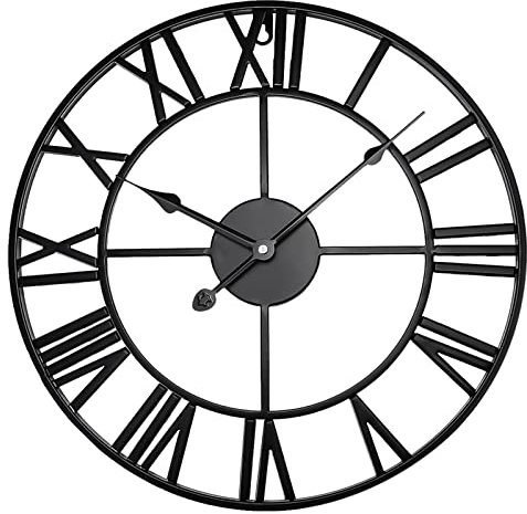 Crystals Open Face Large Outdoor Garden Wall Clock, Giant Big Roman Numerals - 60CM (Black)