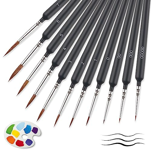 11 Pcs Model Paint Brushes,Miniature Paint Brushes with Drybrush Set | Fine Detail Paint Brushes, Dry Brush Miniature Painting for Fine Detailing, Figure Model, Acrylic, Watercolour, Miniatures