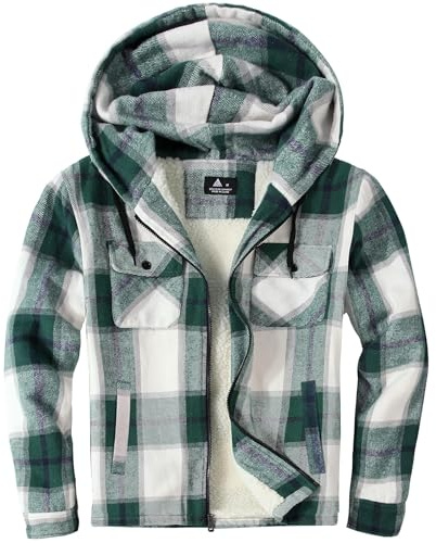 JACKETOWN Veste Polaire Homme avec Capuche Chemise en Flanelle à Carreaux Veste Mi-Saison Chaude Doublée Manteau Décontracté avec Poches Idéale pour L’Automne Et L’Hiver